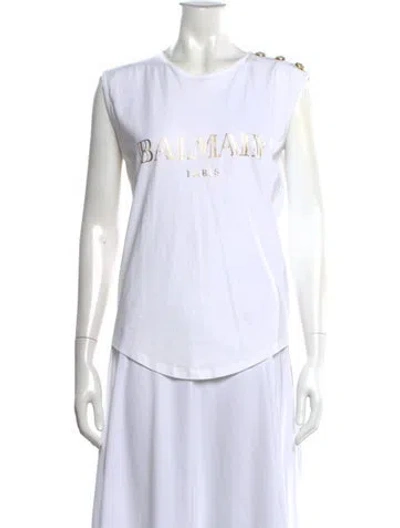 Pre-owned Balmain Graphic Print Crew Neck T-shirt In White