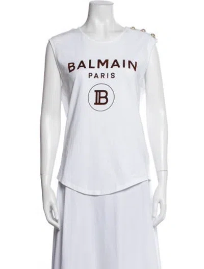 Pre-owned Balmain Graphic Print Crew Neck T-shirt In White