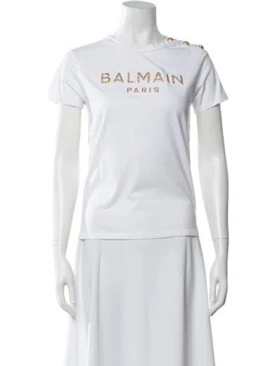 Pre-owned Balmain Graphic Print Crew Neck T-shirt In White