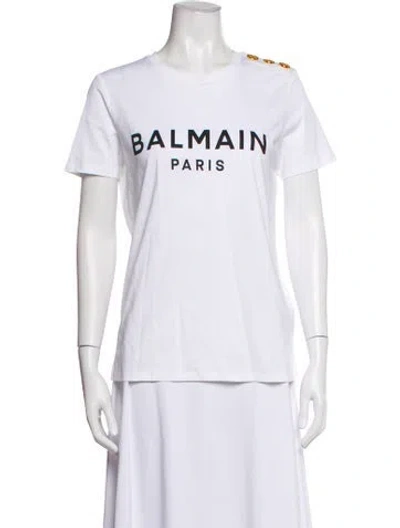 Pre-owned Balmain Graphic Print Crew Neck T-shirt In White