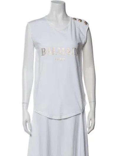 Pre-owned Balmain Graphic Print Crew Neck T-shirt In White