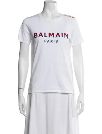 Pre-owned Balmain Graphic Print Crew Neck T-shirt In White