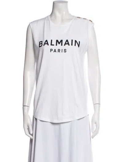 Pre-owned Balmain Graphic Print Crew Neck T-shirt In White