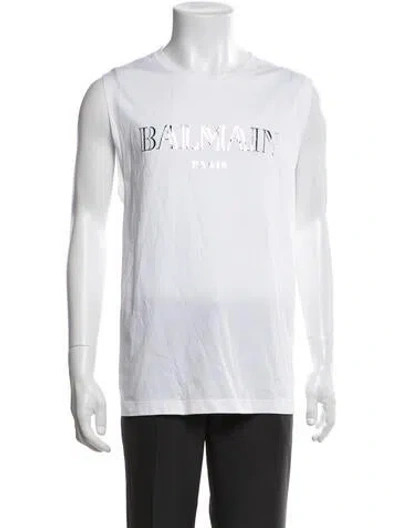 Pre-owned Balmain Graphic Print Crew Neck T-shirt In White