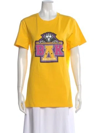 Pre-owned Balmain Graphic Print Crew Neck T-shirt In Yellow