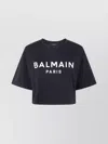 Balmain Graphic Print Cropped T-shirt With Short Sleeves In Black