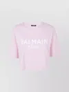 Balmain Logo Print Cropped T-shirt In Pink