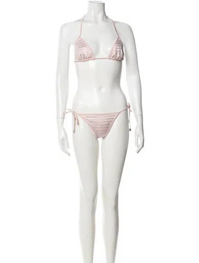 Pre-owned Balmain Graphic Print Crystal Embellishments Bikini In White