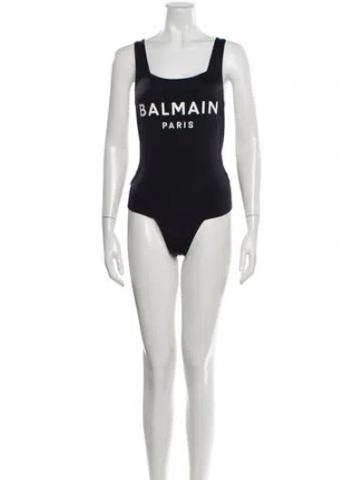Pre-owned Balmain Graphic Print Crystal Embellishments One-piece In Black