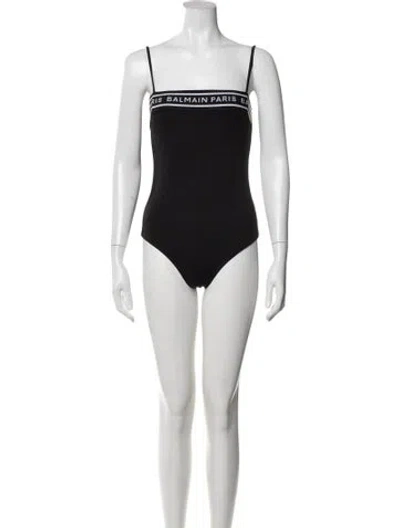 Pre-owned Balmain Graphic Print Crystal Embellishments One-piece In Black
