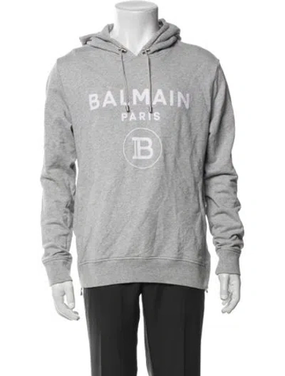 Pre-owned Balmain Graphic Print Denim Jacket In Gray