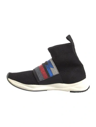 Pre-owned Balmain Graphic Print Glitter Accents Sock Sneakers In Black