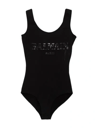 Pre-owned Balmain Graphic Print Halterneck Bodysuit In Black