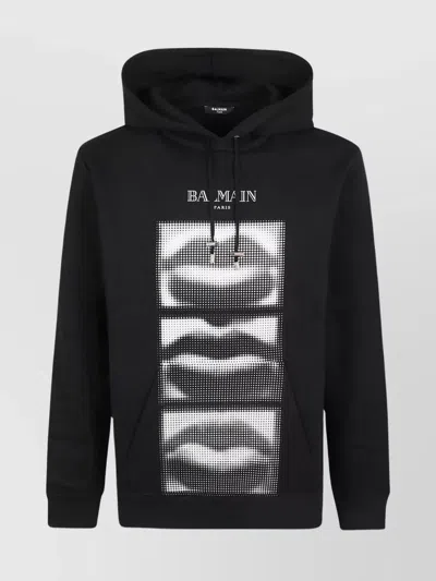 Balmain Lips Print Hoodie In Black