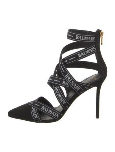 Pre-owned Balmain Graphic Print Leather Trim Embellishment Pumps In Black
