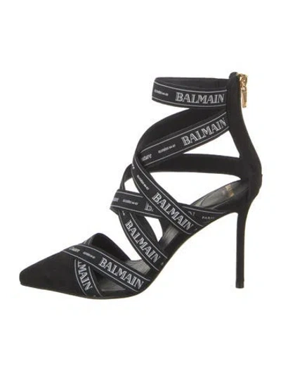 Pre-owned Balmain Graphic Print Leather Trim Embellishment Pumps In Black
