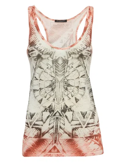 Pre-owned Balmain Graphic-print Linen Top