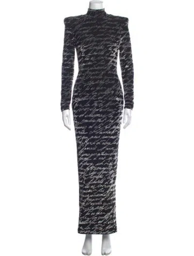 Pre-owned Balmain Graphic Print Long Dress In Black