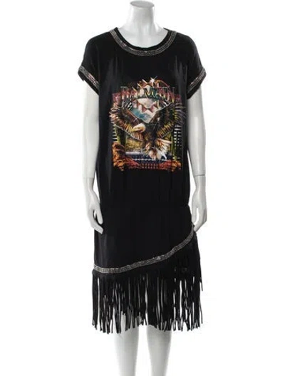 Pre-owned Balmain Graphic Print Midi Length Dress In Black