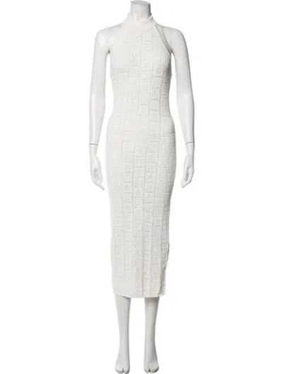 Pre-owned Balmain Graphic Print Midi Length Dress In White