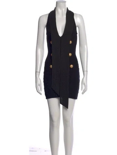 Pre-owned Balmain Graphic Print Mini Dress In Black