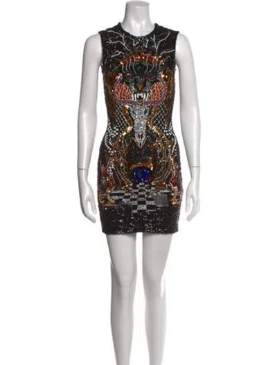 Pre-owned Balmain Graphic Print Mini Dress In Black
