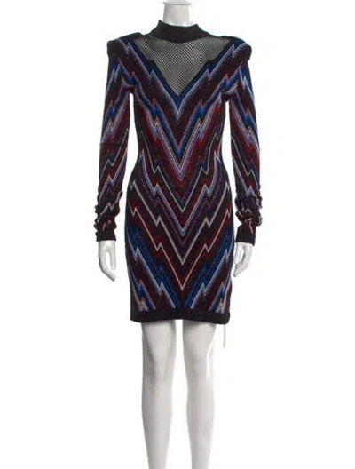 Pre-owned Balmain Graphic Print Mini Dress In Black