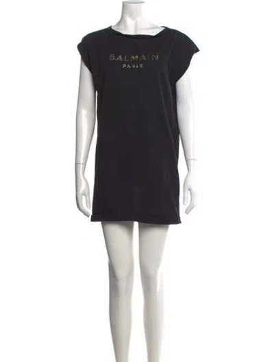 Pre-owned Balmain Graphic Print Mini Dress In Black