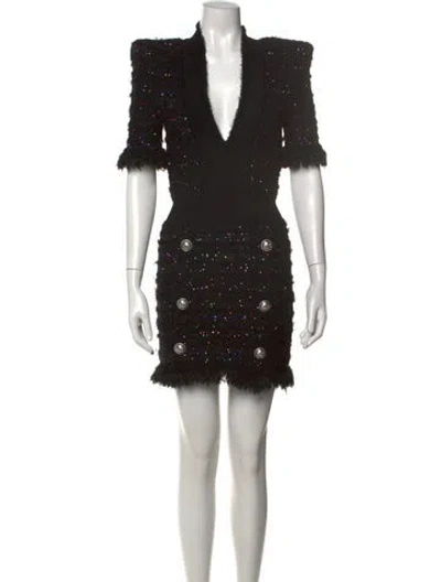 Pre-owned Balmain Graphic Print Mini Dress In Black