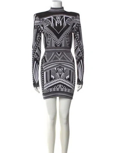 Pre-owned Balmain Graphic Print Mini Dress In Black