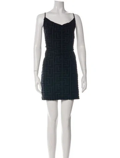 Pre-owned Balmain Graphic Print Mini Dress In Black