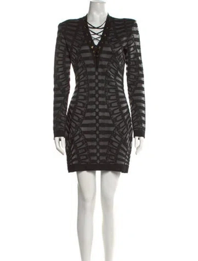 Pre-owned Balmain Graphic Print Mini Dress In Black