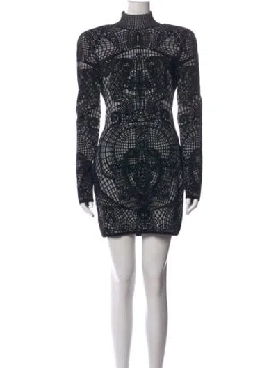 Pre-owned Balmain Graphic Print Mini Dress In Black