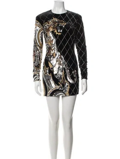 Pre-owned Balmain Graphic Print Mini Dress In Black