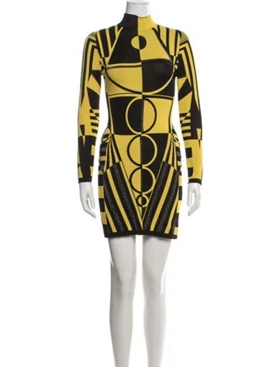 Pre-owned Balmain Graphic Print Mini Dress In Black/yellow