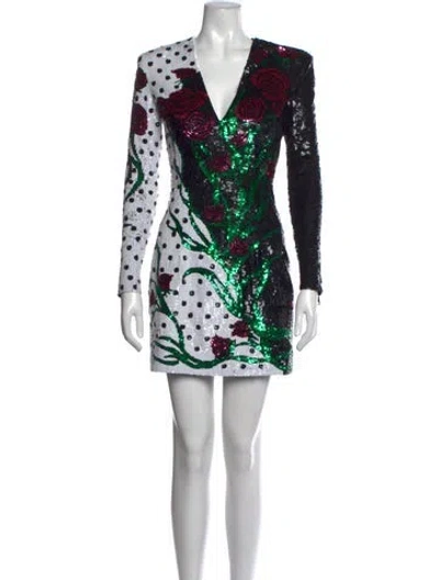Pre-owned Balmain Graphic Print Mini Dress In Blue/red
