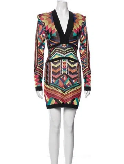 Pre-owned Balmain Graphic Print Mini Dress In Multi
