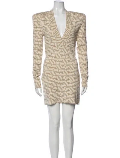 Pre-owned Balmain Graphic Print Mini Dress In Neutrals