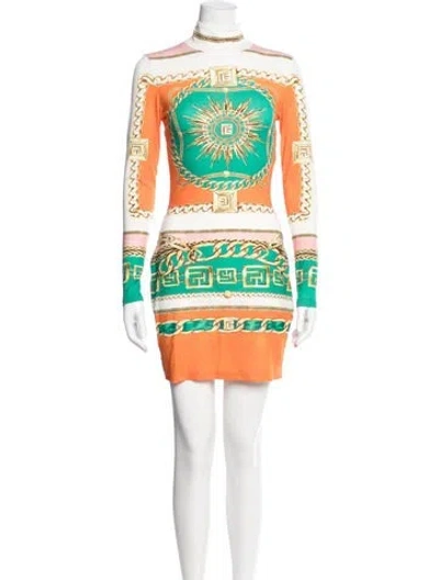 Pre-owned Balmain Graphic Print Mini Dress In Orange