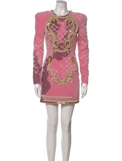 Pre-owned Balmain Graphic Print Mini Dress In Pink