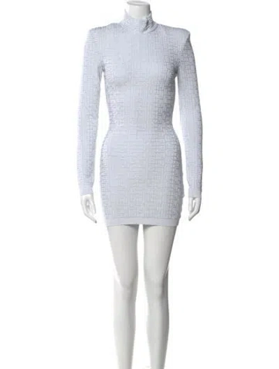 Pre-owned Balmain Graphic Print Mini Dress W/ Tags In Blue