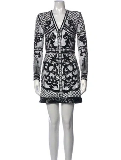 Pre-owned Balmain Graphic Print Mini Dress In White
