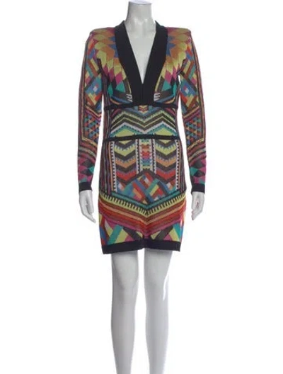 Pre-owned Balmain Graphic Print Mini Dress In Yellow