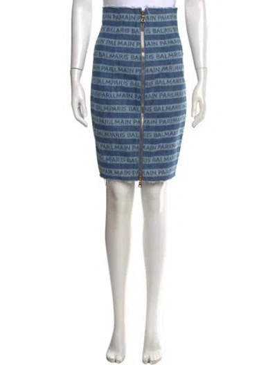 Pre-owned Balmain Graphic Print Mini Skirt In Blue