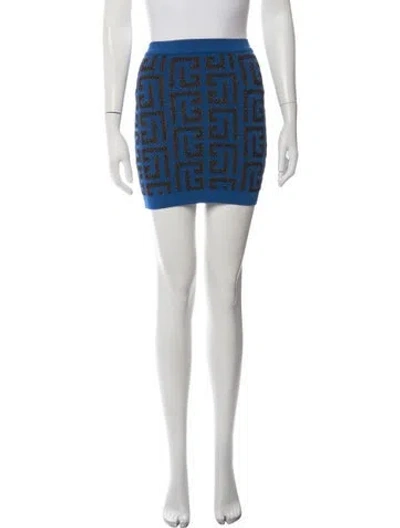 Pre-owned Balmain Graphic Print Mini Skirt In Blue