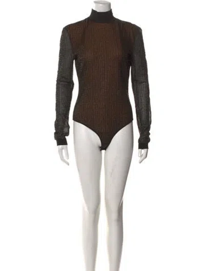 Pre-owned Balmain Graphic Print Mock Neck Bodysuit In Brown