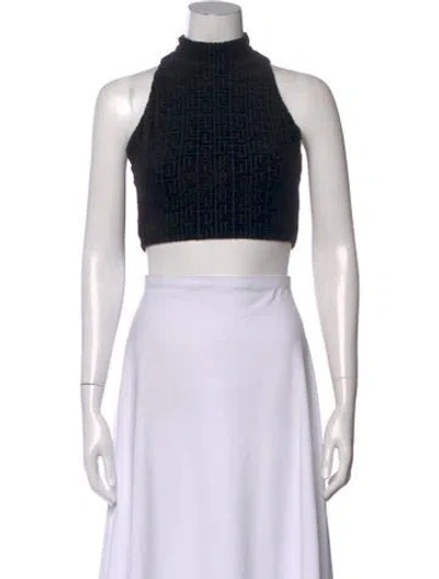 Pre-owned Balmain Graphic Print Mock Neck Crop Top In Multi