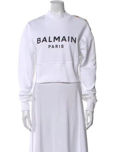 Pre-owned Balmain Graphic Print Mock Neck Sweater In White
