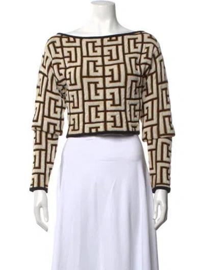 Pre-owned Balmain Graphic Print Off-the-shoulder Sweater In Neutrals