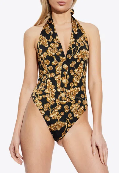 Balmain Graphic Print One-piece Swimsuit In Black